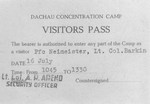 Dachau concentration camp visitor's pass issued July 16, 1945 to Pfc.