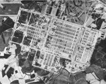 An aerial reconnaissance view showing the Auschwitz II (Birkenau) camp.