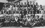 Group portrait of students and teachers at the Hebrew gymnasium in Mukachevo.
