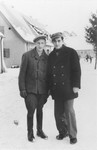 Shmuel Rakowski (right) poses with a friend from the hachshara [Zionist collective] Kibbutz Hathiya in the Foehrenwald displaced persons camp.