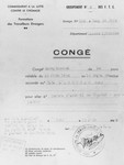 Permit issued by the Formations des Travailleurs Etrangers (the organization of foreign workers in France) to René Karschon authorizing his release from the Gurs internment camp for a period of three months to go to a reception center in Le Chambon-sur-Lignon.