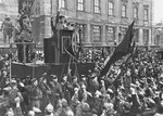 Members of the Reichsbanner cheer during an anti-Nazi speech delivered at a rally in the Berlin Lustgarten.