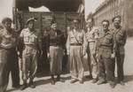 Members of the Jewish Brigade on an official visit to a DP camp in Germany.