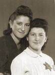 Portrait of two young Jewish women wearing stars in the Bedzin ghetto.