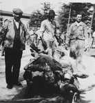Austrian civilians remove corpses from the Ebensee concentration camp to a nearby site for burial.