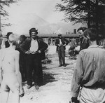 Austrian civilians visit the newly liberated Ebensee concentration camp.