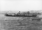 View of the Portuguese freighter SS Maria-Cristina at sea.