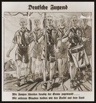 Cartoon on the front page of the Nazi publication, Der Stuermer, depicting a group of Hitler Youth marching forth to drive the forces of evil from the land.