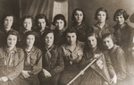 Group portrait of Jewish girls who are members of the "Kwuza Yehudit," a unit of the Hanoar Hatzioni Zionist youth movement in Lodz.