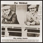Photograph appearing on the front page of the Nazi publication, Der Stuermer, of Jewish emigrants on the deck of a ship.