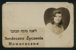 Jewish New Years Card written in both Polish and Hebrew with a photograph of Sarah Plotnik.