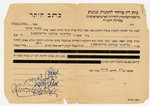 Document issued to Eliezer Avraham Freedman by the Orthodox Rabbinic Court in Budapest testifying that his wife Pessel Kind, passed away and that he was free to remarry.
