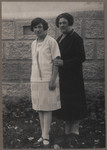 A Jewish mother and daughter pose together.  

Pictured are Helena Amkraut and her mother, Zofia (nee Lieberman) Schiff.