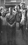 Adolf Hitler visits German workers at a Siemens factory.