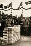 Adolf Hitler lays the cornerstone for a communal meeting hall at Adolf-Hitler-Koog (land reclaimed from the sea) in Dithmarschen, Germany.