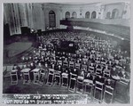 Students and teachers of the exiled Mir yeshiva study in the sanctuary of the Beth Aharon synagogue on Museum Road in Shanghai.