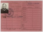 Identity card issued to Walter Karliner at the national center of the Vichy fascist movement, Moissons Nouvelles, in St.
