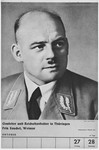 Portrait of Gauleiter Fritz Sauckel.

One of a collection of portraits included in a 1939 calendar of Nazi officials.