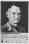 Portrait of Standartenfuehrer Friedrich Rainer.

One of a collection of portraits included in a 1939 calendar of Nazi officials.