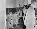 Survivors in the latrine barracks after liberation.
