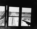 A view of the camp from a guard tower in the Dachau concentration camp.