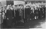 Jewish DPs participate in a political demonstration at the Wetzlar displaced persons camp demanding the closing of the DP camps.