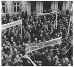 Jewish DPs protest against British immigration policy in Palestine at the Bad Gastein displaced persons camp.