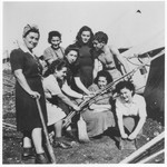 A group of young Jewish DPs pitch a tent in one of the detention camps on Cyprus.