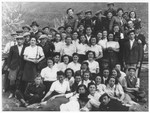Group portrait of members of the Mizrachi religious Zionist youth movement in the Bad Gastein displaced persons camp.