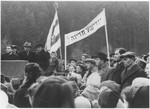 Jewish DPs attend a political demonstration in the Wetzlar displaced persons camp demanding the establishment of a Jewish state in Palestine.