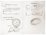 Foreigners' resident certificate issued to Gerda Harpuder, a German Jewish refugee in Shanghai, by the International Committee for the Organization of European Immigrants in China (IC) and stamped by the Shanghai Municipal Police.