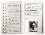 Foreigners' resident certificate issued to Gerda Harpuder, a German Jewish refugee in Shanghai, by the International Committee for the Organization of European Immigrants in China (IC) and stamped by the Shanghai Municipal Police.