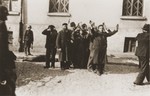 German soldiers round-up a group of Jewish men on Strazacka Street in Czestochowa.