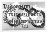 Propaganda slide entitled "Jewry, Freemasonry and Bolshevism," featuring a poisonous snake with bared fangs, which served as the title slide for Part I of the lecture series.