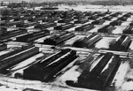 A view of the Auschwitz II camp showing the barracks of the camp.