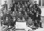 Group portrait of the Jewish police in the Bindermichl displaced persons camp.
