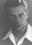 Close-up portrait of Hungarian survivor, Adolph 
Abraham.