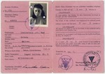Identification card for Estera Kac Lewinstein (later Esther Livingston), a resident of the Gold Cup displaced persons camp, that certifies she was a former concentration camp prisoner at Stutthof.