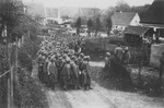 German troops who surrendered to Japanese-American troops with the 522nd Field Artillery Battalion receive orders to go home after they have been disarmed.