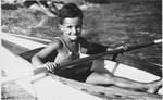 Portrait of a young Jewish boy in a kayak in Dubrovnik, Croatia.