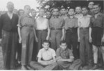 Group portrait of young teenage survivors of Buchenwald prior to their departure for children's homes in France and Switzerland.