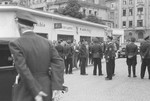 German police block off a commercial street in Munich after a raid on Jewish black-market activities resulted in a counter-demonstration by Jewish shopkeepers who closed their stores.