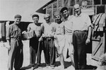 Moritz Schoenberger (third from right) with other Jewish inmates in Saint Cyprien concentration camp.