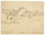 Sketch by Simon Jeruchim entitled "Mosquito," depicting the British fighter plane.