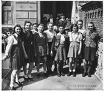 Group portrait of Jewish school girls in Vienna.

Those pictured include Schteiner, Mania Berg, Genia Fridman, Renia Bielawska, Bronia Unger and Mania Ferber.