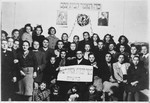 Group portrait of the students and teachers from the Beit Yaakov school in the Wels displaced persons' camp.