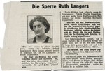Newspaper article announcing the exclusion of Ruth Langer from Austrian swimming events because of her refusal to participate in the Berlin Olympics.