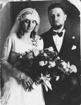 Wedding portrait of Rabbi Riccardo Pacifici and Vanda Abenaim.