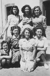 Group portrait of seven Jewish girls and teenagers in a postwar children's home in Feneyrols, France.