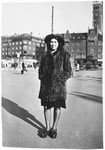 A young Jewish woman poses in Town Hall Square in Copenhagen during the German occupation.
